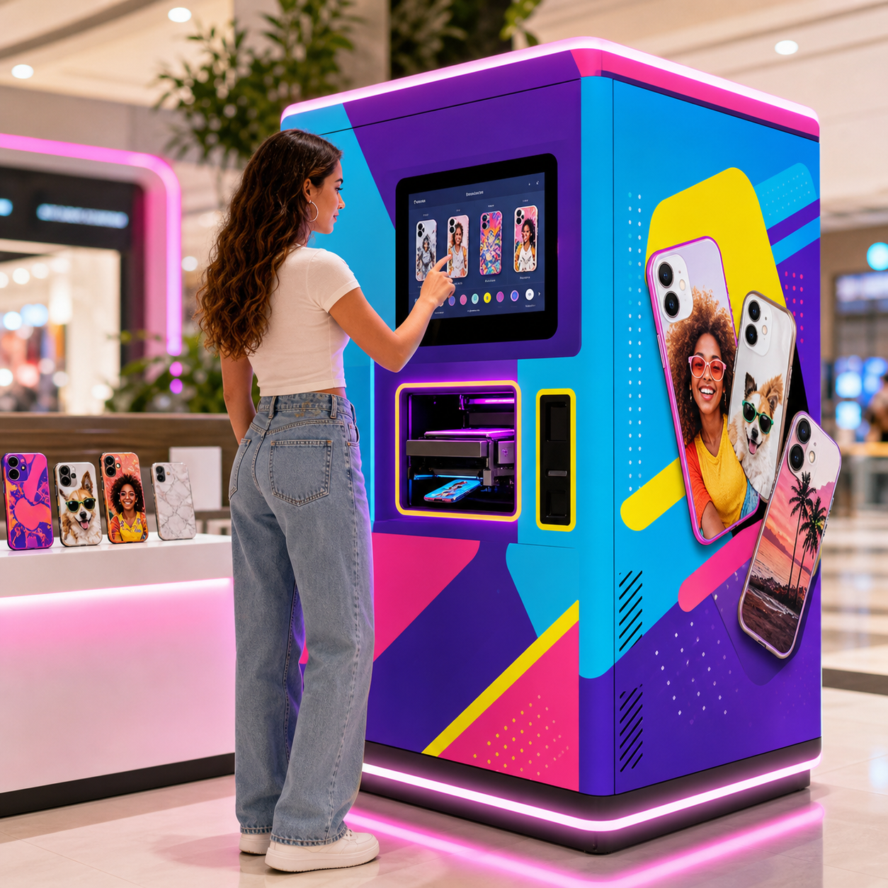 Case Pop Studios vending machine concept with colorful custom phone cases